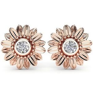 NEW 18K ROSE GOLD DIAMOND SUNFLOWER STUD EARRINGS